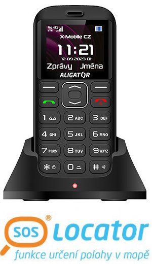 ALIGATOR A720 4G Senior černý + nabíjecí stojánek
