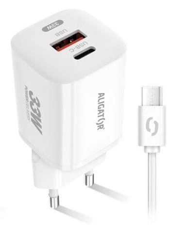 ALIGATOR GaN, PD 33W, USB-C/USB-C kabel, bílá