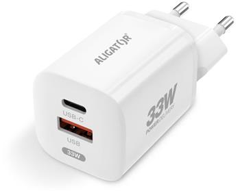 ALIGATOR GaN, PD 33W USB + USB-C, bílá