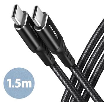 AXAGON BUCM-CM15AB, HQ kabel USB-C <-> USB-C, 1.5m, USB 2.0, PD 60W 3A, ALU, oplet, černý