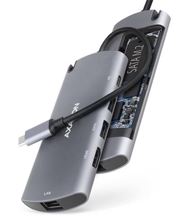 AXAGON HMC-6M2, USB 3.2 Gen 1 hub, 2x USB-A, HDMI, RJ-45 GLAN, SATA M.2, PD 100W, kabel USB-C 18cm