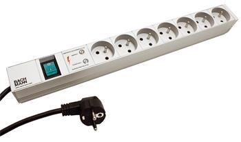 BACHMANN Napájecí panel 1U, 7x zásuvka CZ, přepěťová ochrana, vypínač, šedý, 2m