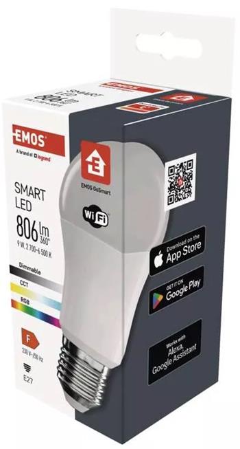 Emos Chytrá LED žárovka GoSmart A60 / E27 / 9 W (60 W) / 806 lm / RGB / stmívatelná / Wi-Fi