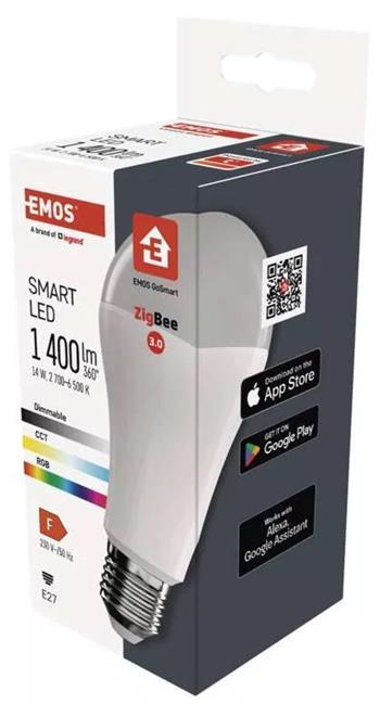 Emos Chytrá LED žárovka GoSmart A65 / E27 / 14 W (94 W) / 1 400 lm / RGB / stmívatelná / Zigbee