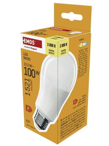 Emos LED žárovka Basic A60 / E27 / 15,3W (100 W) / 1521 lm / teplá bílá