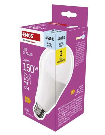 Emos LED žárovka Classic A80 / E27 / 20 W (150 W) / 2452 lm / studená bílá