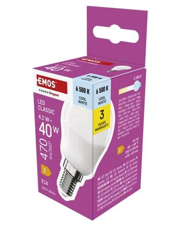 Emos LED žárovka Classic Mini Globe / E14 / 4,2 W (40 W) / 470 lm / studená bílá