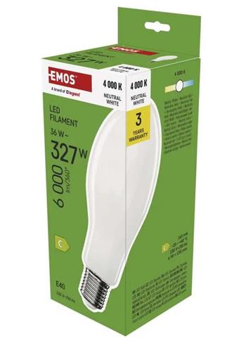 Emos LED žárovka Filament ED90 / E40 / 36 W (327 W) / 6 000 lm / neutrální bílá