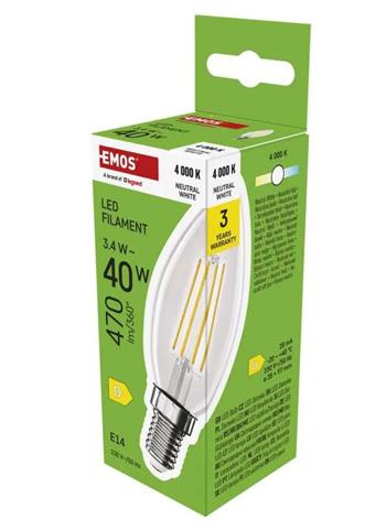 Emos LED žárovka Filament svíčka / E14 / 3,4 W (40 W) / 470 lm / neutrální bílá