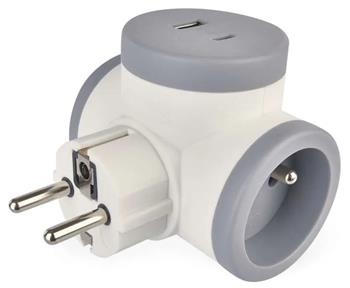 Emos Rozbočovací zásuvka 2×, 1×USB-A+1×USB-C, bílo-šedáP 0076PD