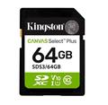 Kingston paměťová karta 64GB Canvas Select Plus Gen 3 SDXC 150R U1 UHS-I C10 V10