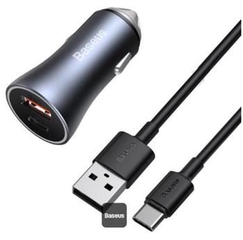 Nabíječka do auta Baseus Golden Contactor Pro s kabelem USB-C 1m 40W 1x USB, 1x USB-C šedá