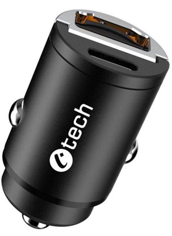 Nabíječka USB do auta C-TECH UCC-02, 1x Type C + 1 x Type A, 30W, Power delivery 3.0, Quick Charge