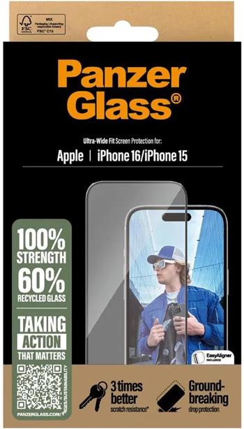 PanzerGlass Apple iPhone 16/15 s instalačním rámečkem