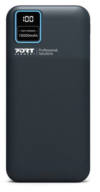 PORT CONNECT powerbanka 10 000 mAh, LCD displej, USB-A QC / USB-C / Micro USB, černá