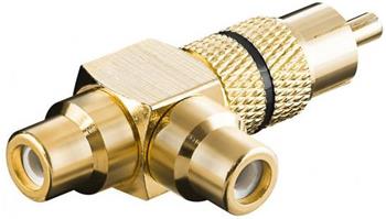 Redukce 2x Cinch F - Cinch M, zlacená, černý proužek