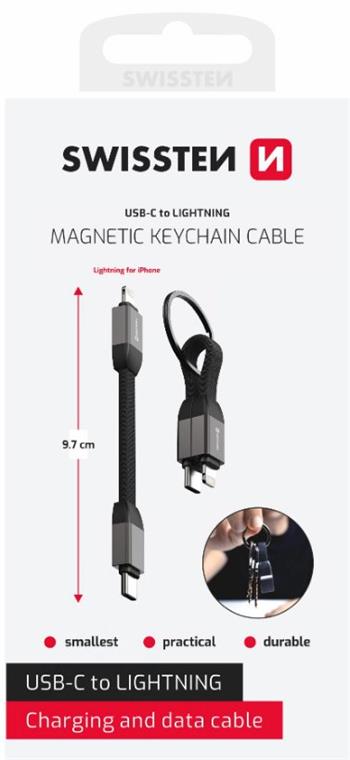 SWISSTEN MAGNETICKÝ KEYCHAIN KABEL USB-C / LIGHTNING 9,7 CM