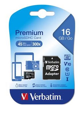 Verbatim micro SDHC 16GB PREMIUM UHS-I (U1) (45MB/s), Class 10 + adapter